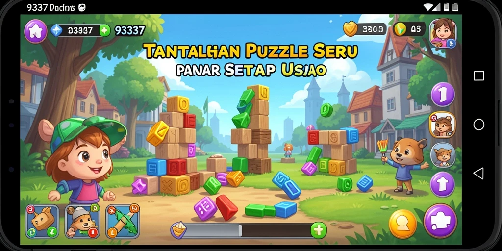 Screenshot gameplay 93337 yang menampilkan berbagai teka-teki menarik.