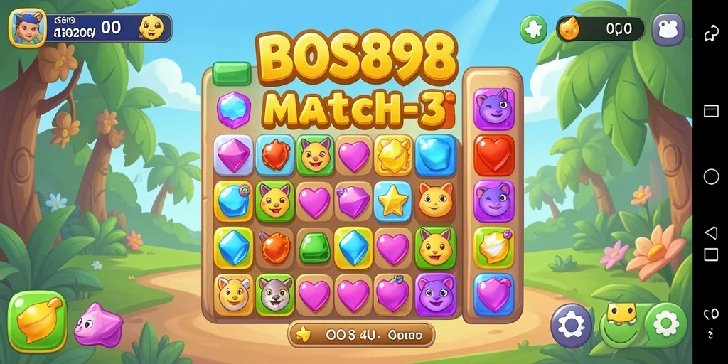 Tampilan gameplay Match-3 yang seru dan berwarna-warni dari BOS898.