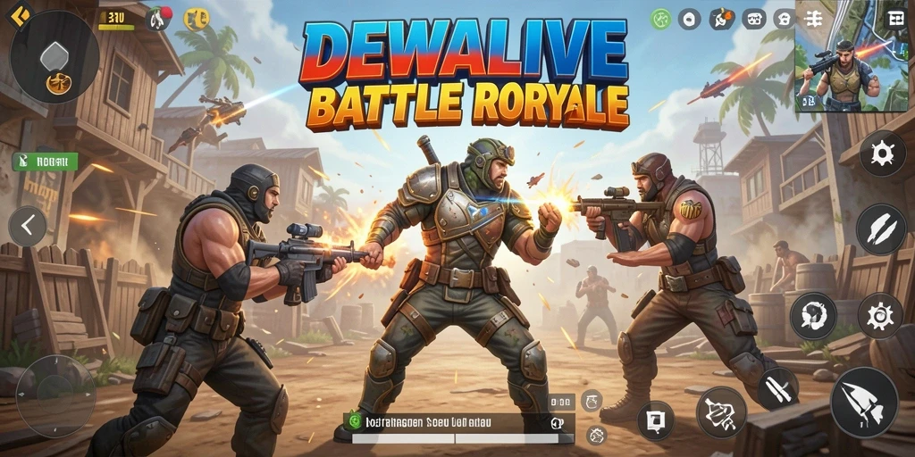 Screenshot gameplay DEWALIVE menampilkan aksi intens Battle Royale.