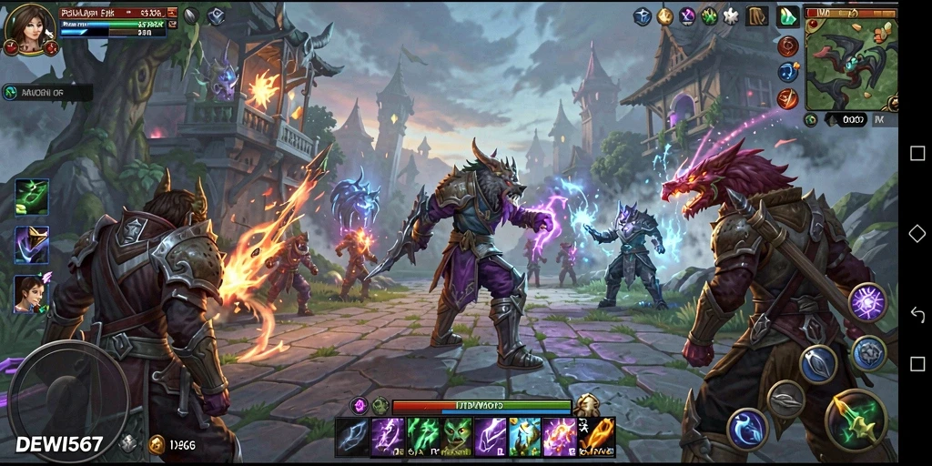 Screenshot gameplay DEWI567 yang menampilkan pertempuran epik antara karakter.