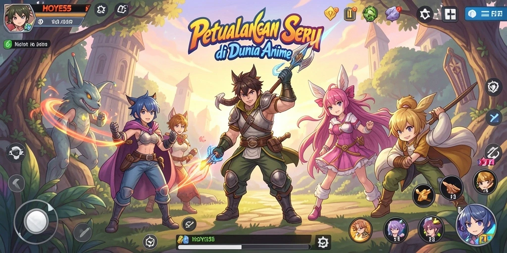 Screenshot utama HOYE55 menampilkan aksi pertarungan karakter anime yang seru.