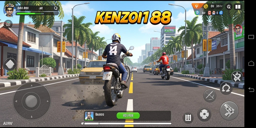 Tampilan gameplay seru dari KENZO188 saat balapan.
