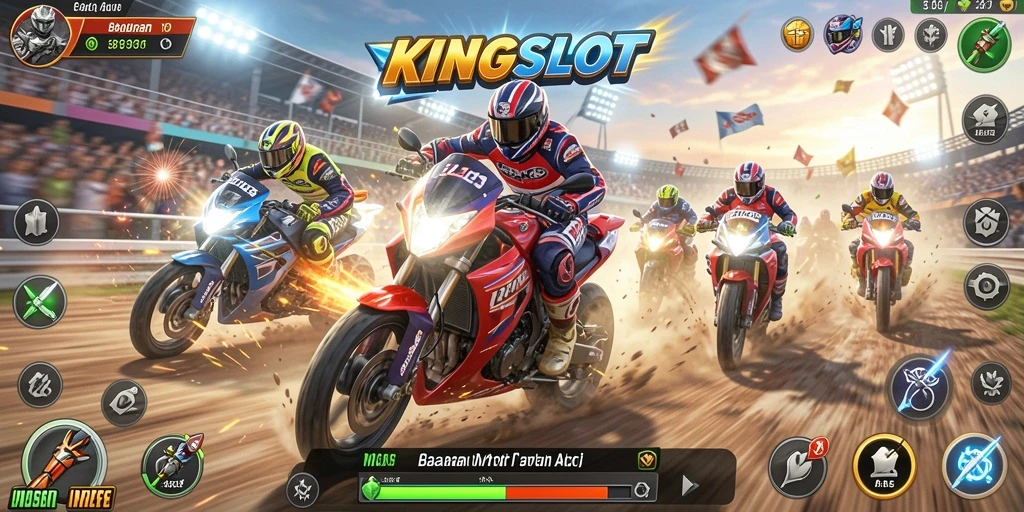 Tampilan aksi balapan motor yang mendebarkan di KINGSLOT.