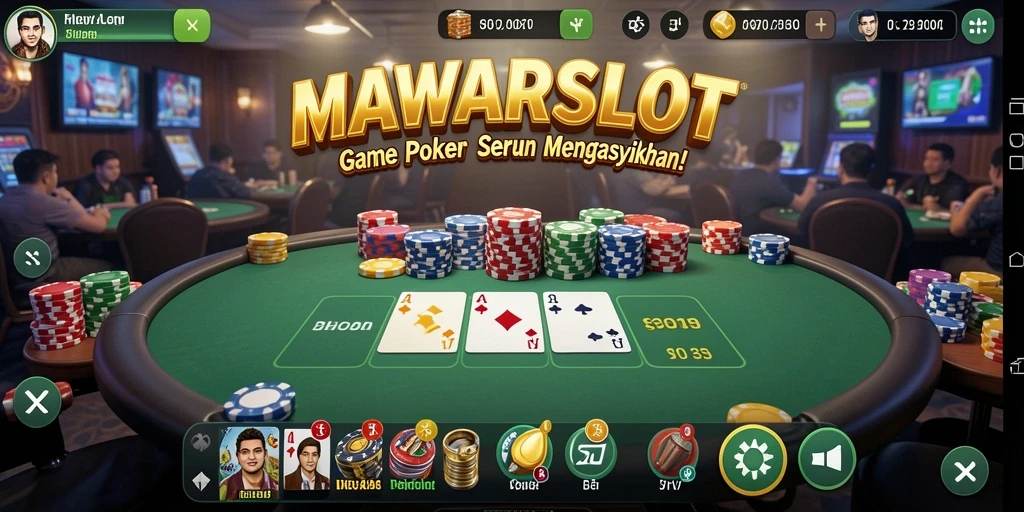 Screenshot gameplay utama MAWARSLOT yang menunjukkan aksi poker seru.