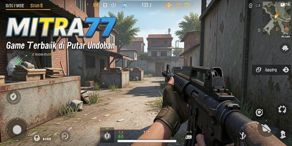 Screenshot gameplay MITRA77 menampilkan aksi tembak-menembak seru di medan perang.