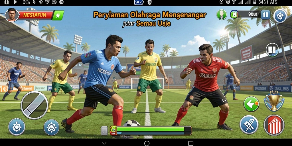Screenshot utama NESIAFUN menampilkan aksi seru dalam pertandingan olahraga.