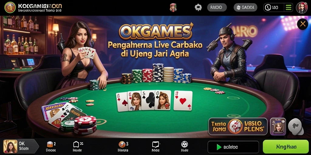 Screenshot gameplay <strong>OKGAMES</strong> menunjukkan dealer live dalam aksi di meja permainan.