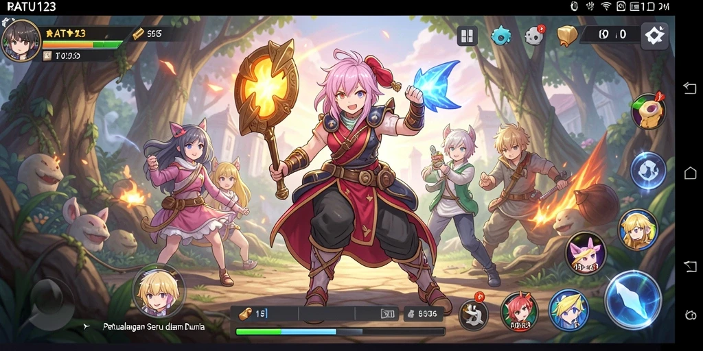Screenshot menampilkan aksi seru dari karakter Anime dalam RATU123.