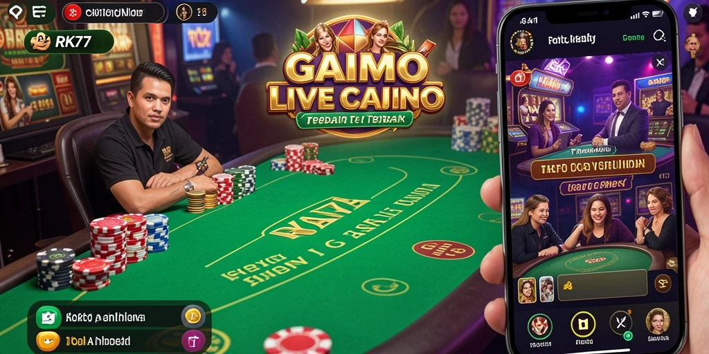 Screenshot RK77 menampilkan dealer langsung dan gameplay seru dalam suasana kasino.