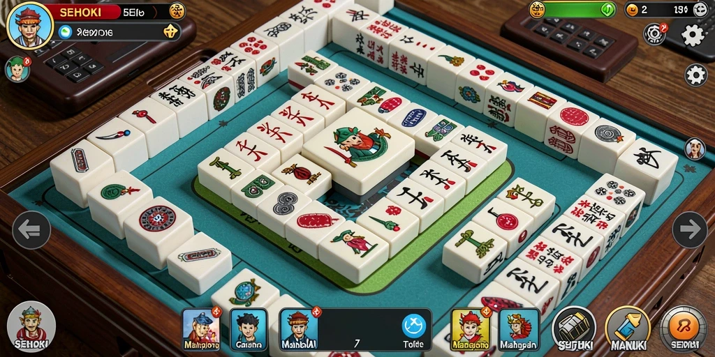Menampilkan gameplay seru dari SEHOKI dengan ubin Mahjong yang berwarna-warni.