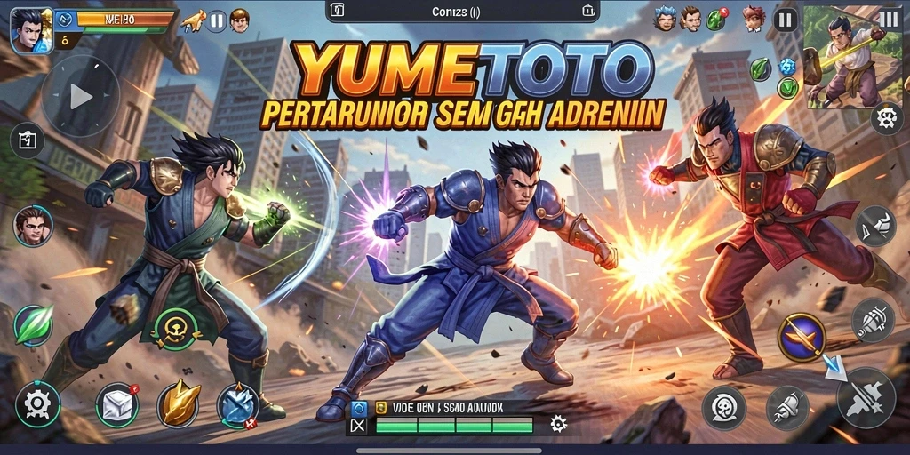 Tangkapan layar gameplay YUMETOTO menampilkan aksi pertarungan yang dinamis.